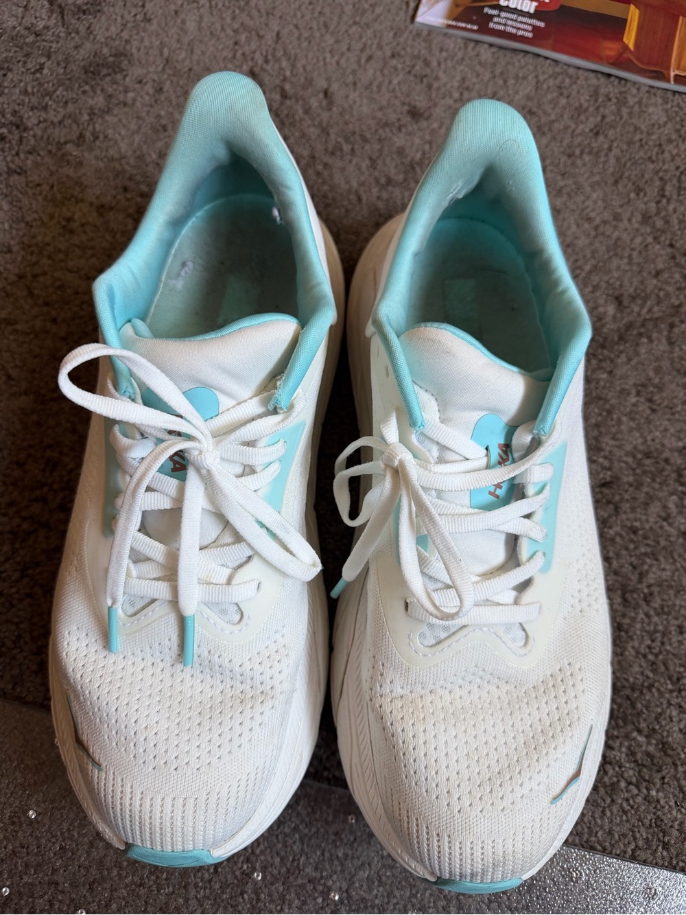 Hoka Women's White and Teal Lace-Up Sneakers